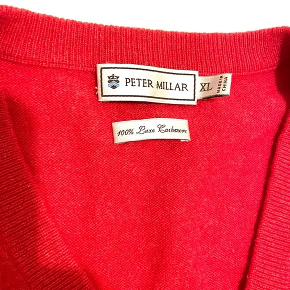 PETER MILLER Men’s V Neck Luxe Cashmere XL Sweater Raspberry - Picture 2 of 7